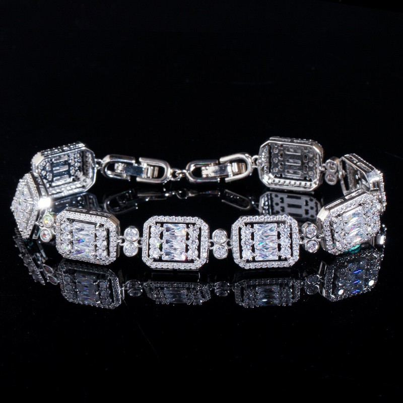 Top White Baguette Cubic Zirconia CZ Square Tennis Bracelet for Women Engagement gallery