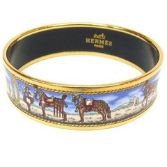 Hermes Enamel GM Bangle Horses Bracelet Metal Multicolor Blue Box