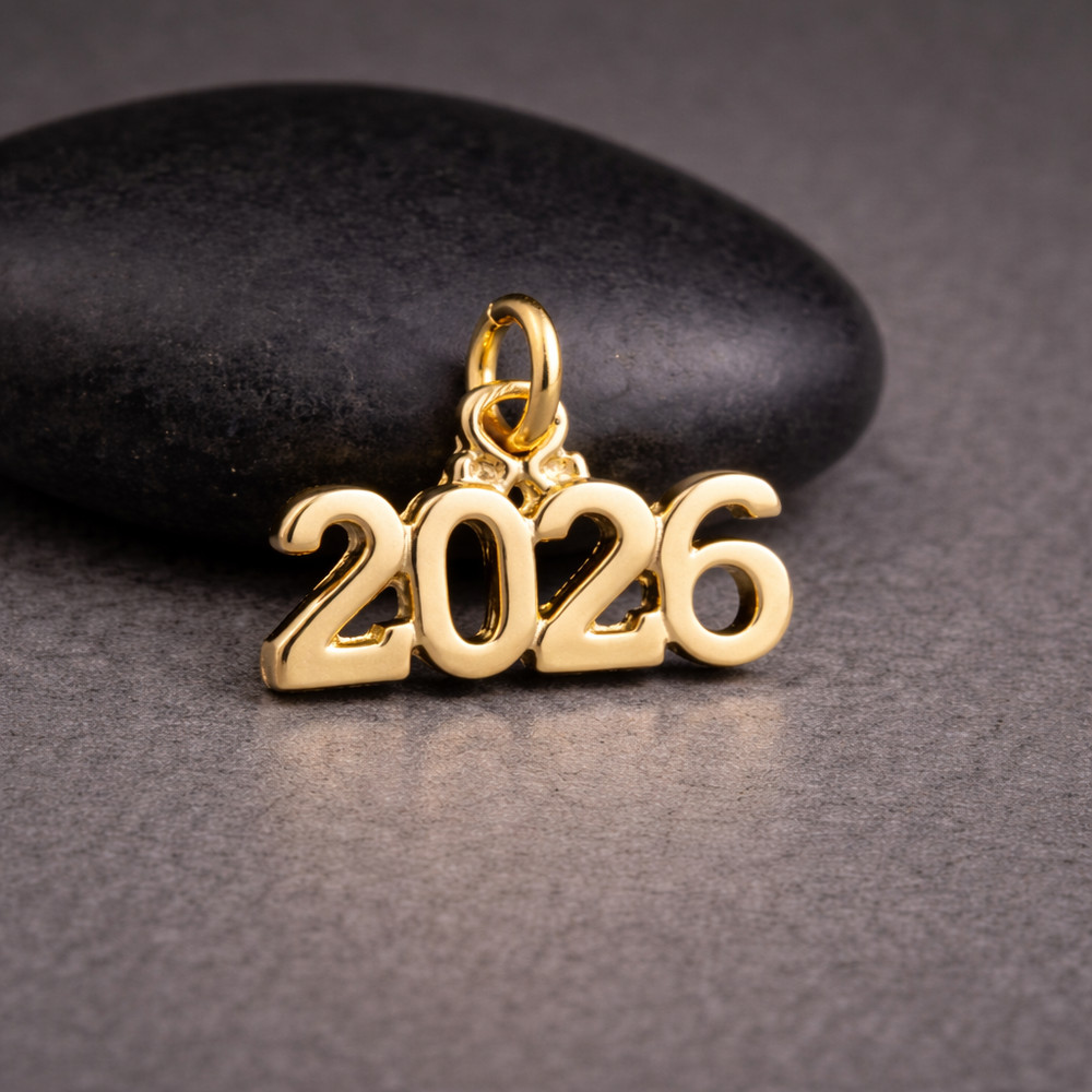 Gold 2026 Year Charm - New Years Anniversary Pendant - Graduation Gift Jewelry