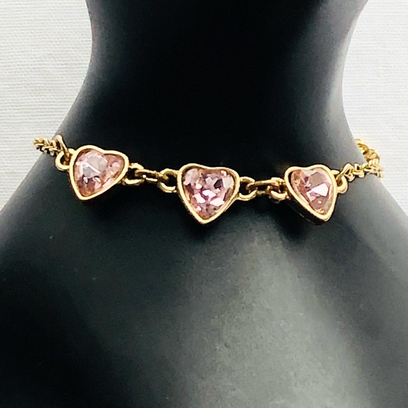 Triple Heart Anklet Bracelet Pink Rhinestone Boho Beach Summer Wedding Jewelry gallery