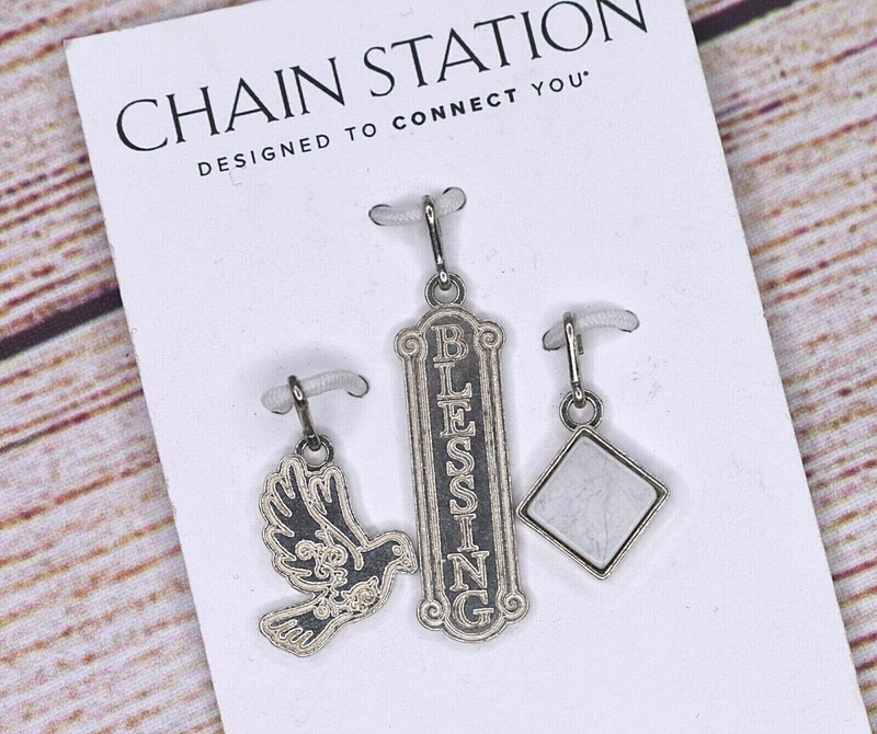 NEW Alex and Ani Chain Station Blessing Set of 3 Dove Stone Charms gallery