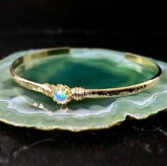 2 Ct Simulated Round Cut Opal Cuff Women Bangle Bracelet 14k Yellow Gold Finish