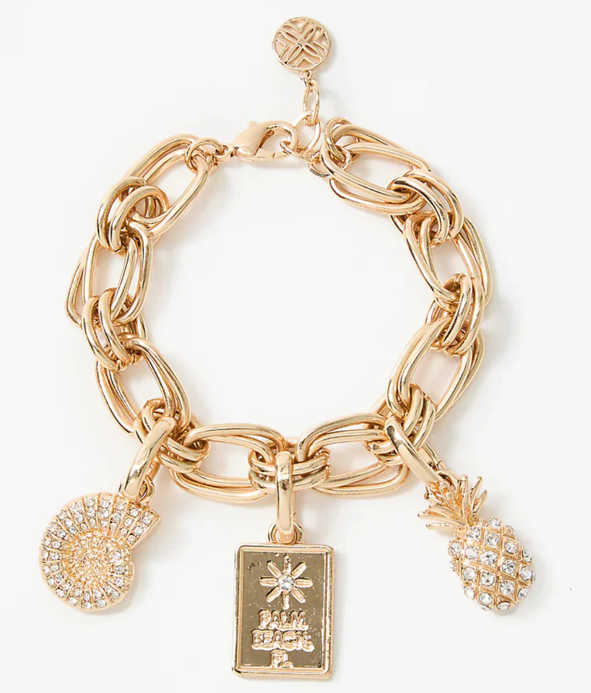 NWT LILLY PULITZER CHARM BRACELET *GOLD METALLIC* EMBELLISHED CHARMS