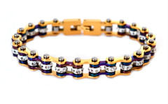 Ladies Gold & Rainbow Colors Motorcycle Biker Tennis Bracelet 93