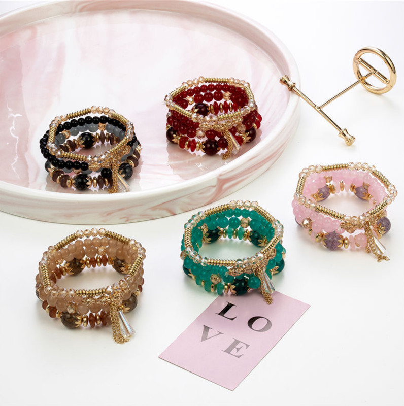 Stack Layering Beads Wrap Bracelet W/ Charms Bohemian Stretch Multi-Color Unisex gallery