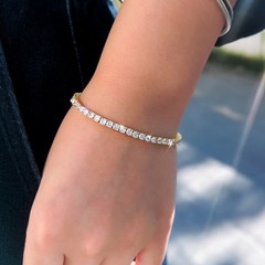 18k Gold Plated Cubic Zirconia Women 3mm Round Tennis Thin Chain Link Bracelet