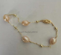 AAA Akoya Real Natural pink Pearl Bracelet 14k 7.5-8″