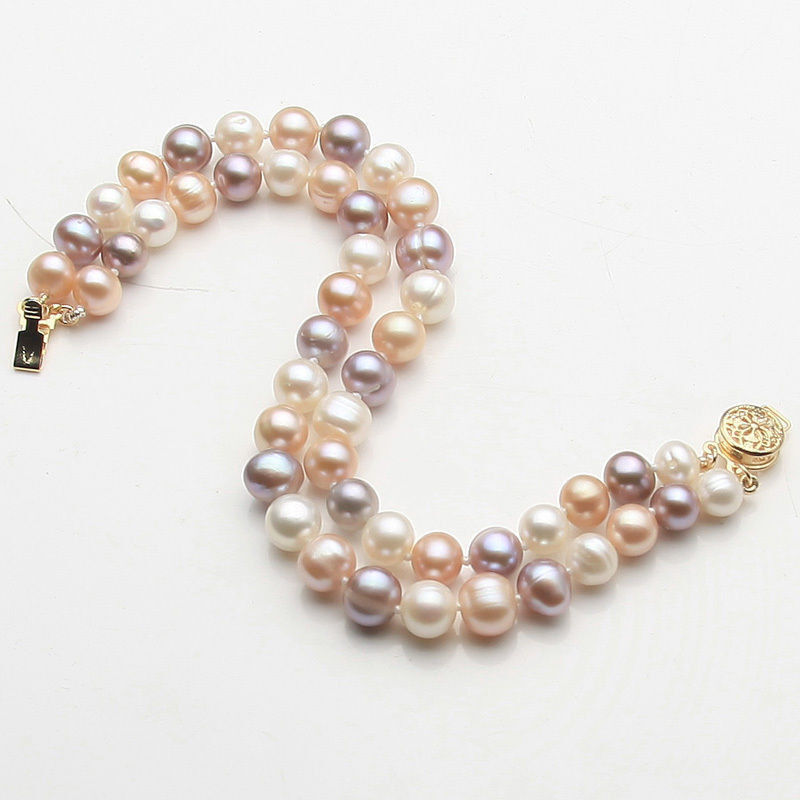 New 8-9mm 2 Rows Genuine Natural Freshwater Pearl Bracelet 7.5" gallery