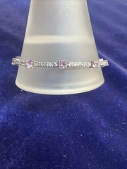Fashion Silver Tone Pink/Clear Cristal 7” Glam Tennis Bracelet
