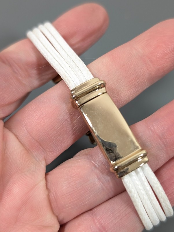 Boho White Multi Cord Gold Tone Slide Charm Magnetic Clasp Bracelet 6.5 in gallery