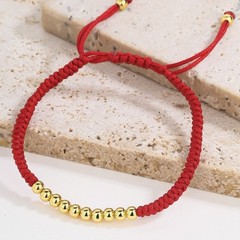 Elegant Red Rope Simple Gold Lucky Beads Drawstring Adjustable Bracelet Couple