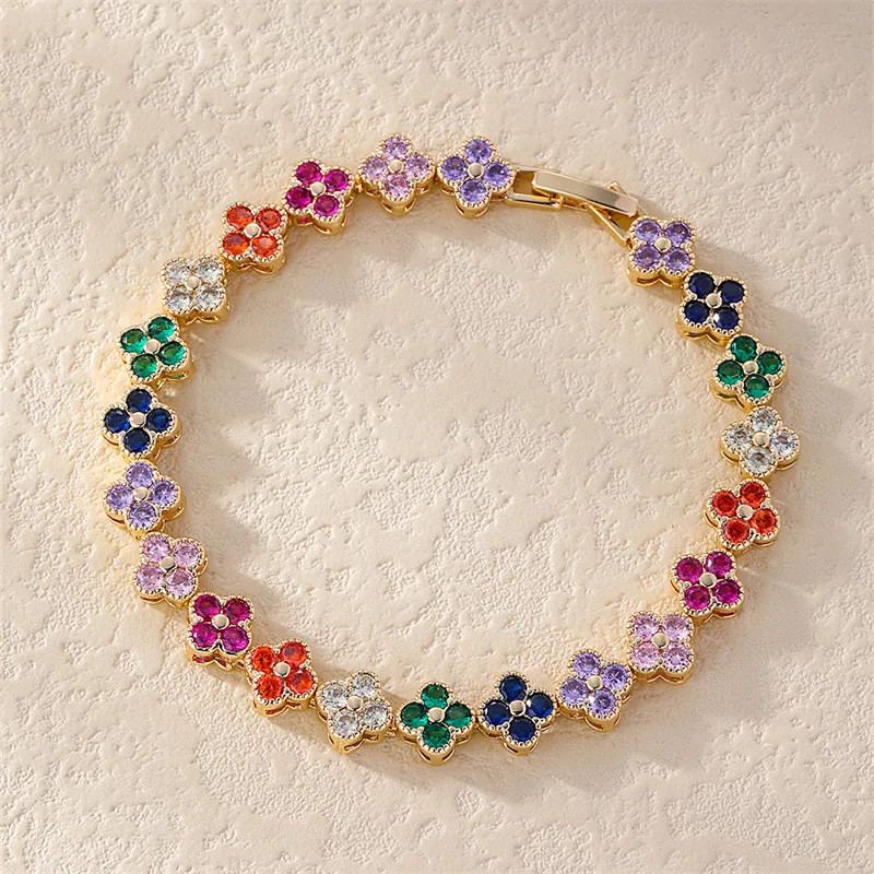 ZAKOL Korean Fashion Random Colorful Zircon Flower Plant Bracelets For Women gallery