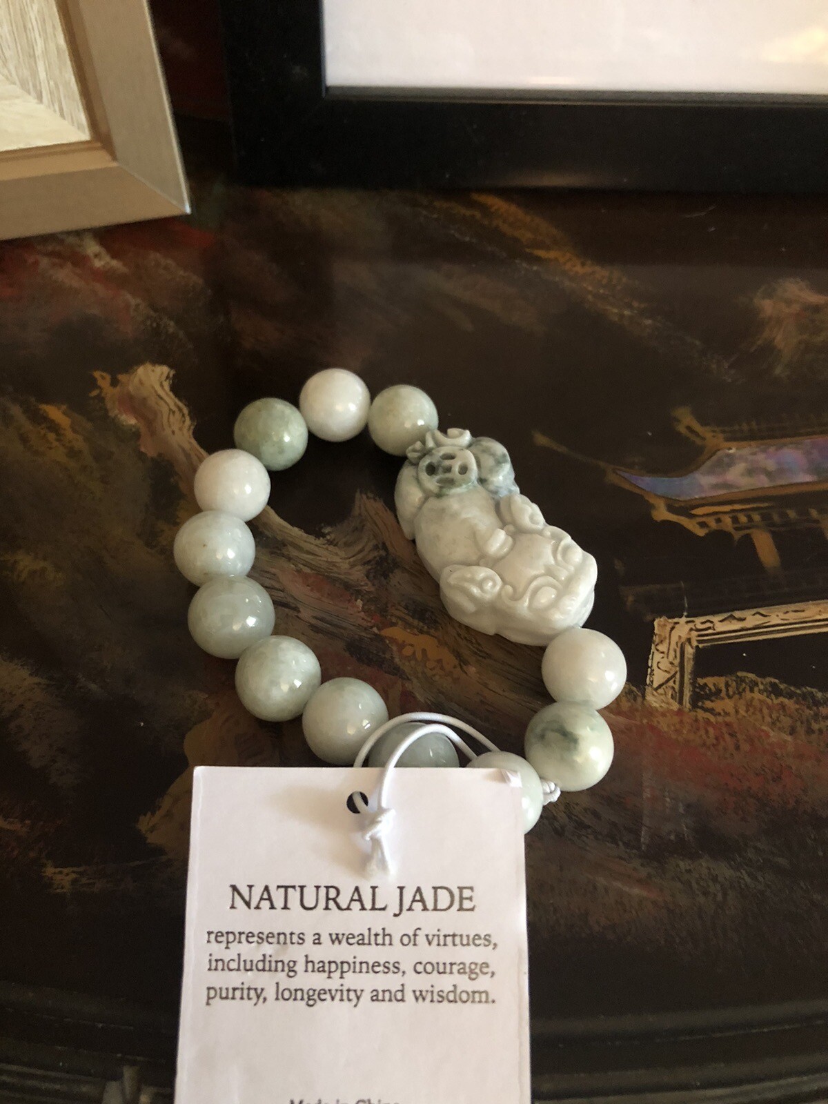 NWT SJ PEARL Bold Beaded Chunky Jade Dragon Bracelet 7" Wrist or Smaller gallery