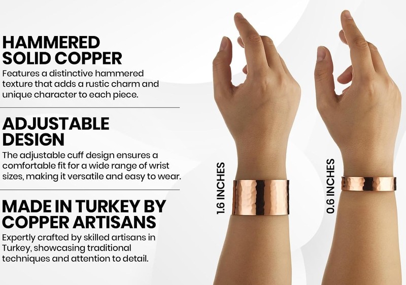 Handcrafted Copper Cuff Bracelet – 100% Pure Turkish Copper, Unisex & Adjustable gallery