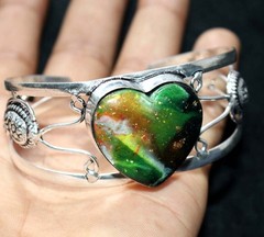 Huge Heart Dichroic Glass 925 Silver Plated Bangle FreeSize Most Beautiful GW