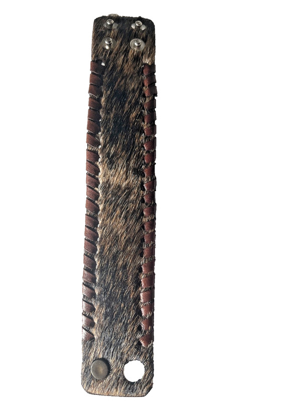 Western Unisex Bracelet 9 x 1.5 in Brindle Cowhide Leather Lace Snap Cowboy Br gallery