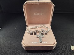 Danecraft Silver Plated CZ Cross Toggle Bracelet 7.5” Boxed NIB