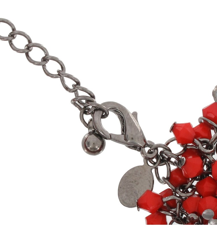 Wide Red Beaded Dangle Gun Metal Chain Fringe Bracelet Adjustable Womens 7-9" gallery