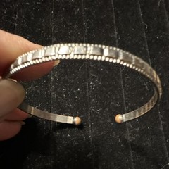 silver-tone open cuff bangle bracelet, ball ends, metal, no stone