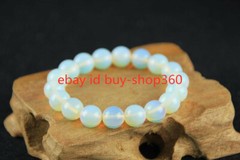 Natural 6/8/10/12/14mm White Opal Round Gemstone Beads Bracelet 7.5” AAA+