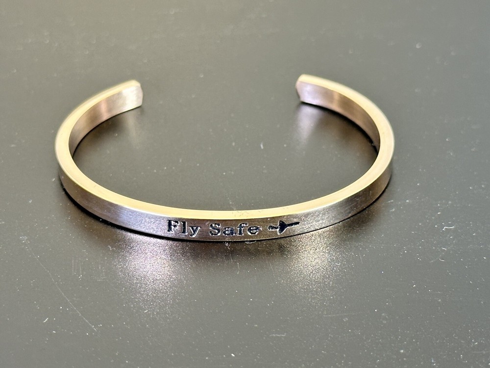 Inspirational “FLY SAFE” Cuff Bangle Bracelet