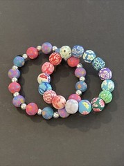 Polymer Clay Multi-Color Flower Pattern Bead Stretch Bracelet Hippy Boho