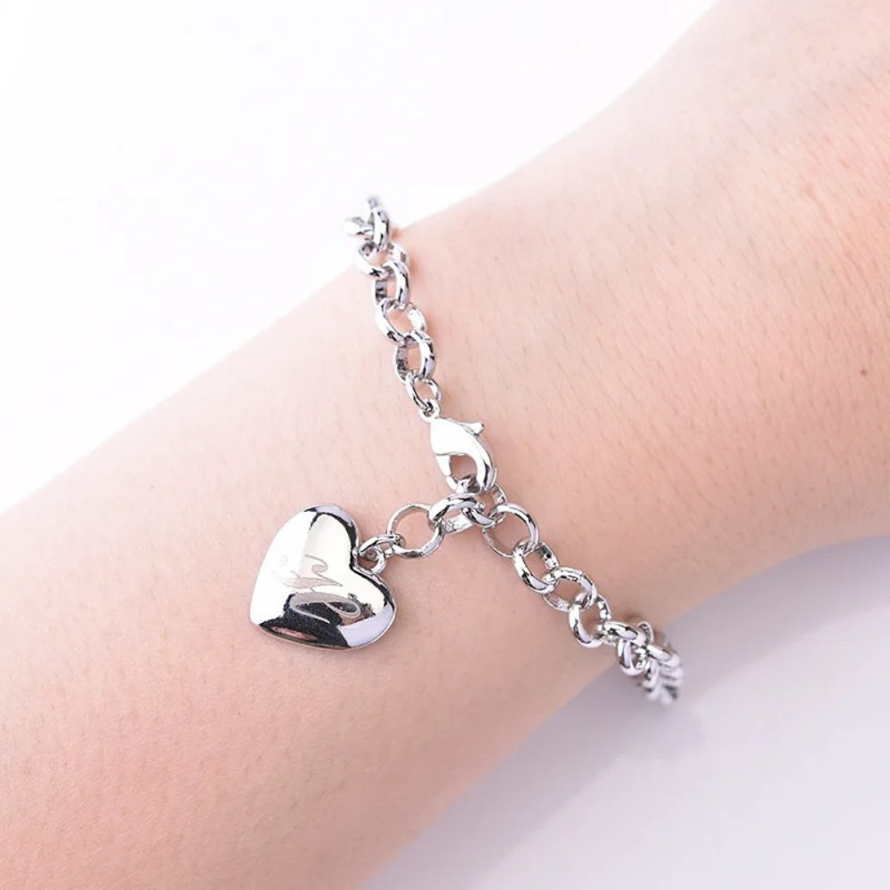 925 Sterling Solid Silver Jewelry Letter Charm Heart Bracelet For Women gallery