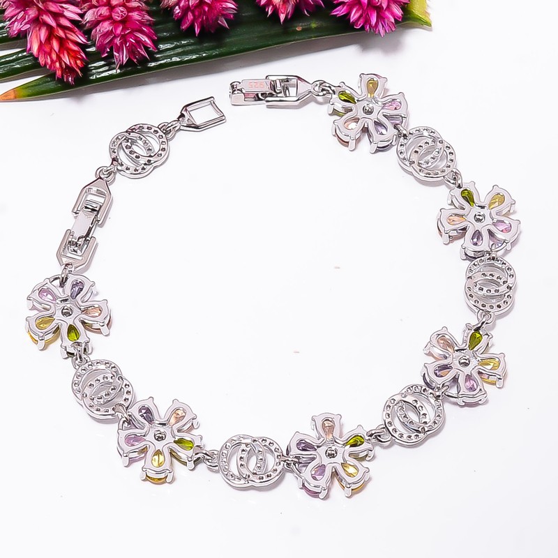 Multi Sapphire -Simulated, CZ 925 Sterling Silver Bracelet 7-8" B1116113437 gallery