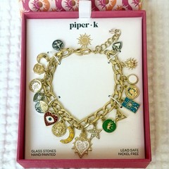 Piper K Viral Celestial Evil Eye Charm Bracelet Gold Tone Nickel Free Boho NEW