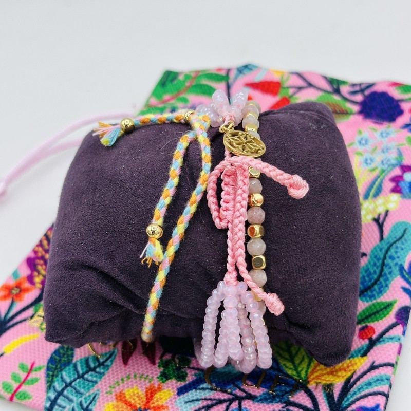 Rustic Cuff Pink Bracelet Stack Set Floral Gift Bag Adjustable gallery
