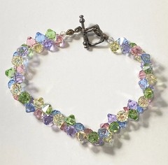 Vintage 925 Sterling Silver Austrian Pastel Bicone Crystal Cluster Bracelet