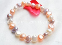 Genuine 8-9mm White Pink Purple Natural Freshwater Baroque Pearl Bracelets 7.5”