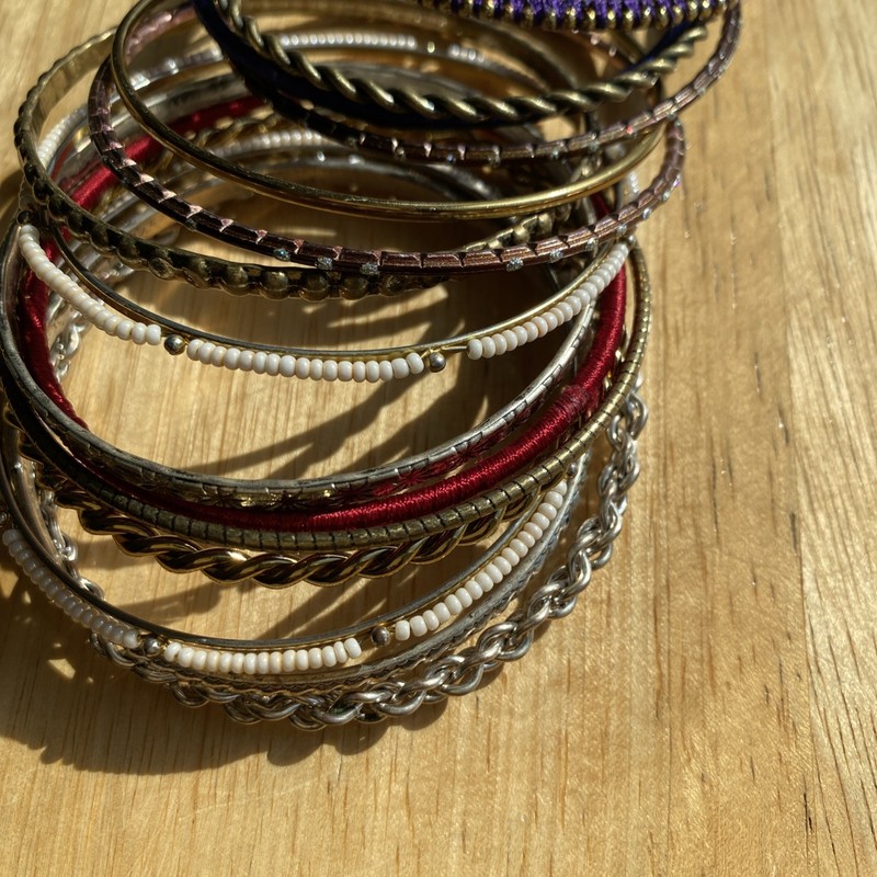 Y2K Pink Silver Metallic Bangle Bracelet Stack Set gallery