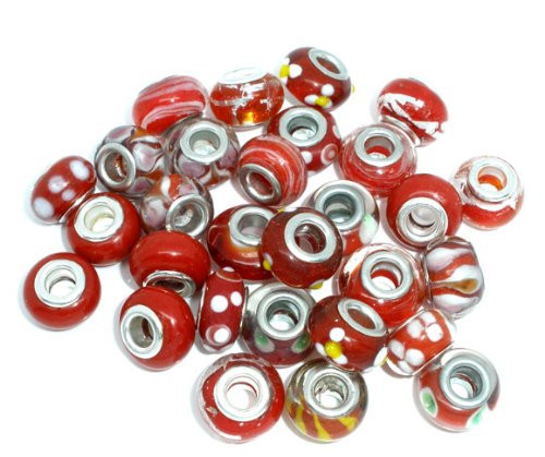 Pack of 10 Red MIX Lampwork Murano Glass Beads For Snake Chain Charm Bracelet. gallery