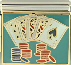 Royal Flush Poker Chips Teal Enamel 9mm Italian Charm Bracelet Link Casino Luck
