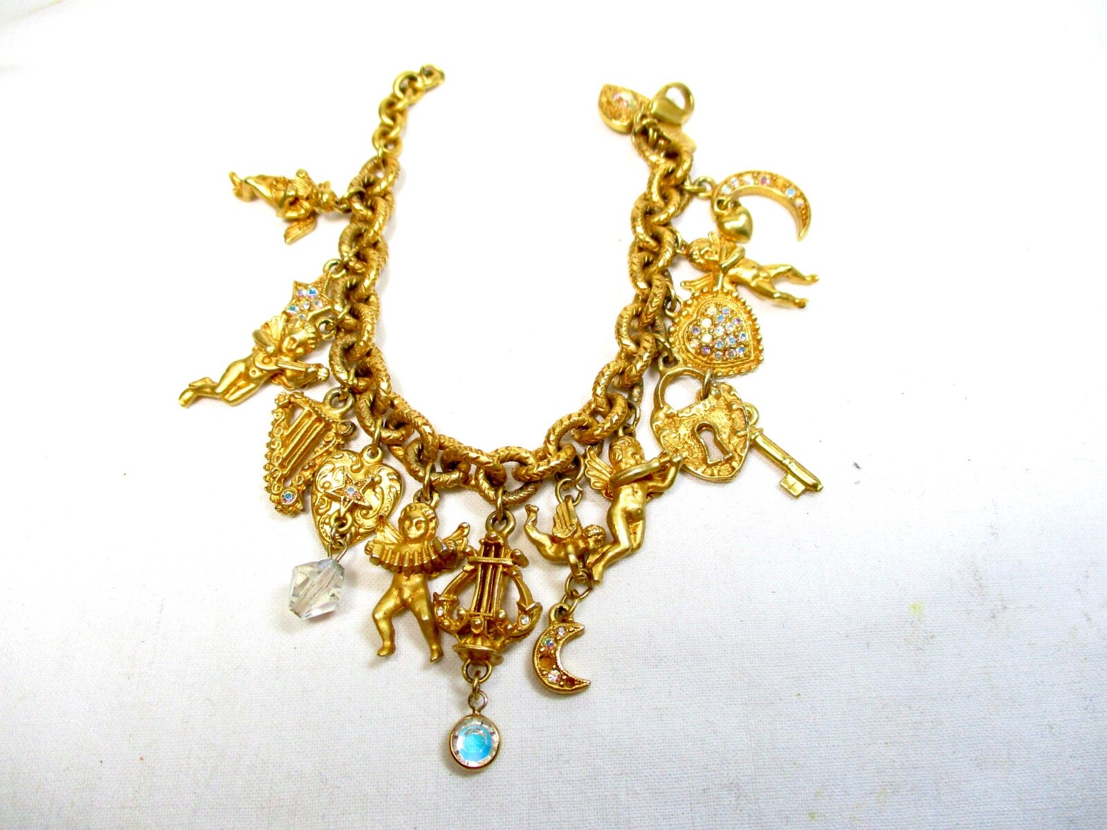 Kirks Folly Angel Charm Cherub Moon Heart Star Bracelet 14 Charms gallery