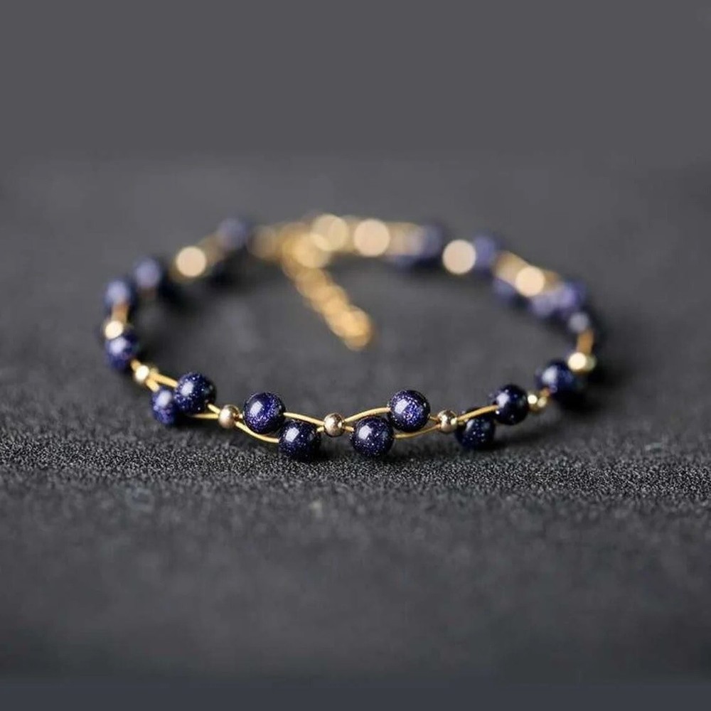 Natural Blue Goldstone Bracelet Blue Sandstone Gemstone Bracelet Anklet Handmade
