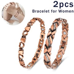 2PCS Heart Design Copper Magnetic Anklet Bracelet for Women Daily Wear,Parties