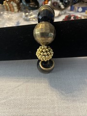 Brown Silver Gold Copper Beaded Stretch Bracelet