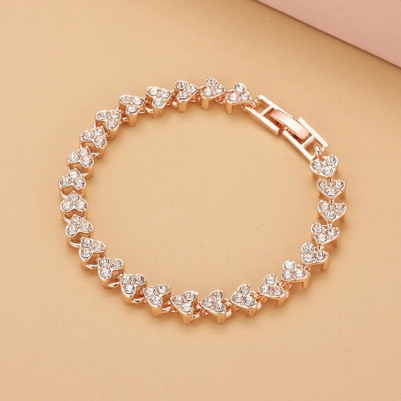 Dainty Rose Gold Heart Crystal Tennis Bracelet Minimalist Sporty Girl Style gallery