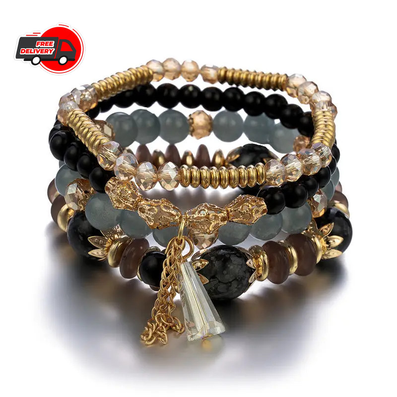 4Pcs New Tassel Charm Beads Bracelet Set For Women Colorful Glass Beaded Chain