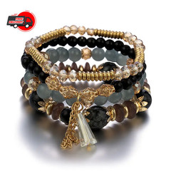 4Pcs New Tassel Charm Beads Bracelet Set For Women Colorful Glass Beaded Chain
