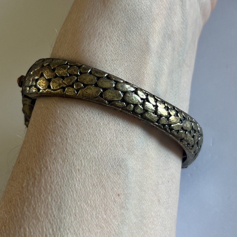 Antiqued Brass Tone Bracelet Multi Stone Jewel Hinged Cuff Boho gallery