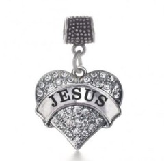 Inspired Silver Jesus Pave Heart Memory Charm Cubic Zirconia