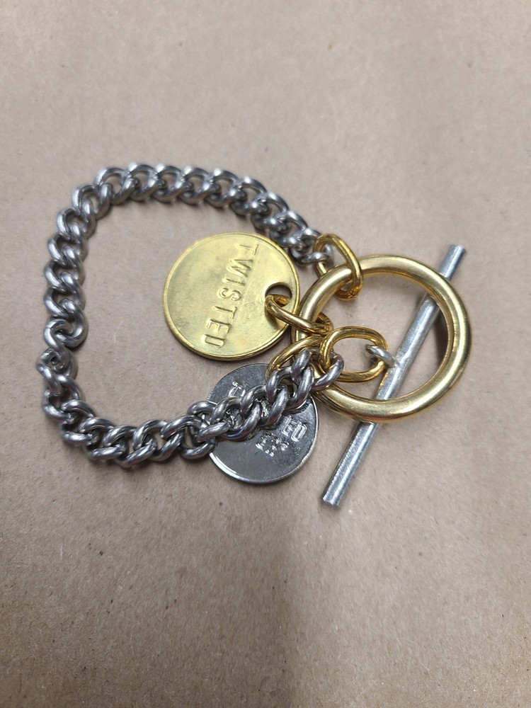 Twisted Silver Two Tone Toggle Bracelet