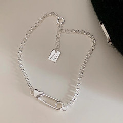 Real 925 Sterling Silver Bracelets Niche Heart-Shaped Paperclip Stylish