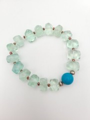 Genuine Aquamarine Beaded Stretch Bracelet Light Blue Stones USA
