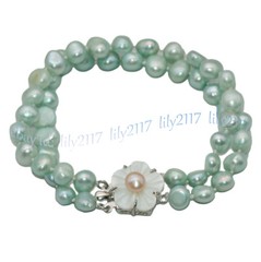 2 Rows Multicolor 7-8mm Freshwater Baroque Pearl Beads Jewelry Bracelet 7.5”