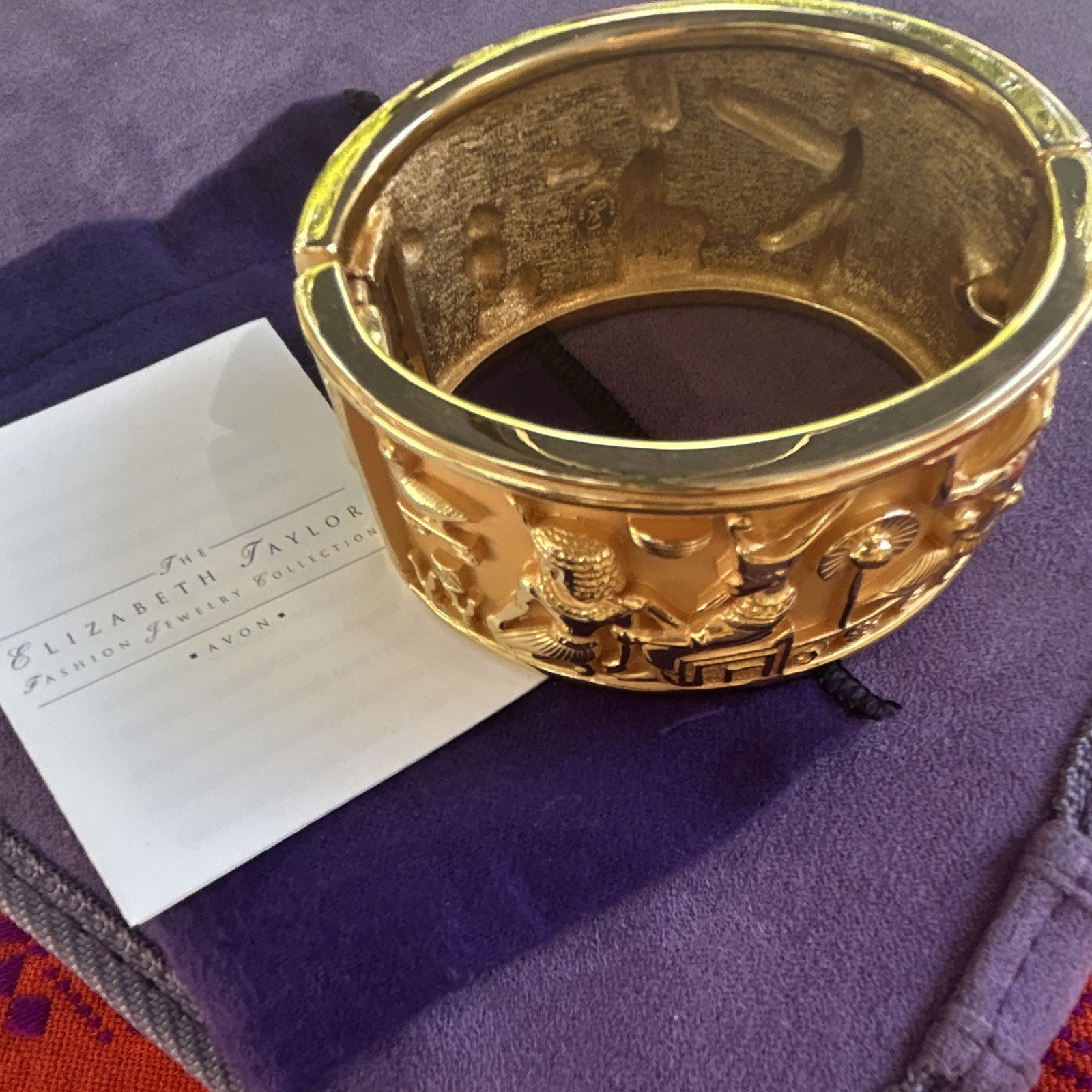 Vintage Avon Elizabeth Taylor Gold Plated Egyptian Wide Cuff Bangle Bracelet gallery