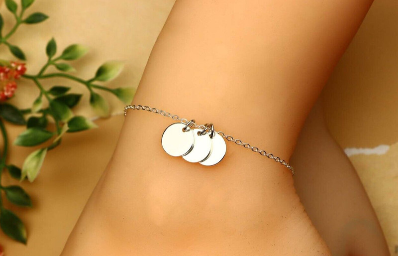 Coin Anklet Gift for Bridesmaids Personalized Letter Disc Bracelet Silver Plated gallery